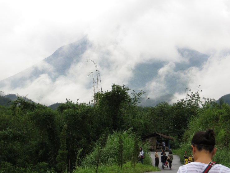 The volcanic Mount Merapi covered by clouds. Jogja is located close to the volcanic Mount Merapi.