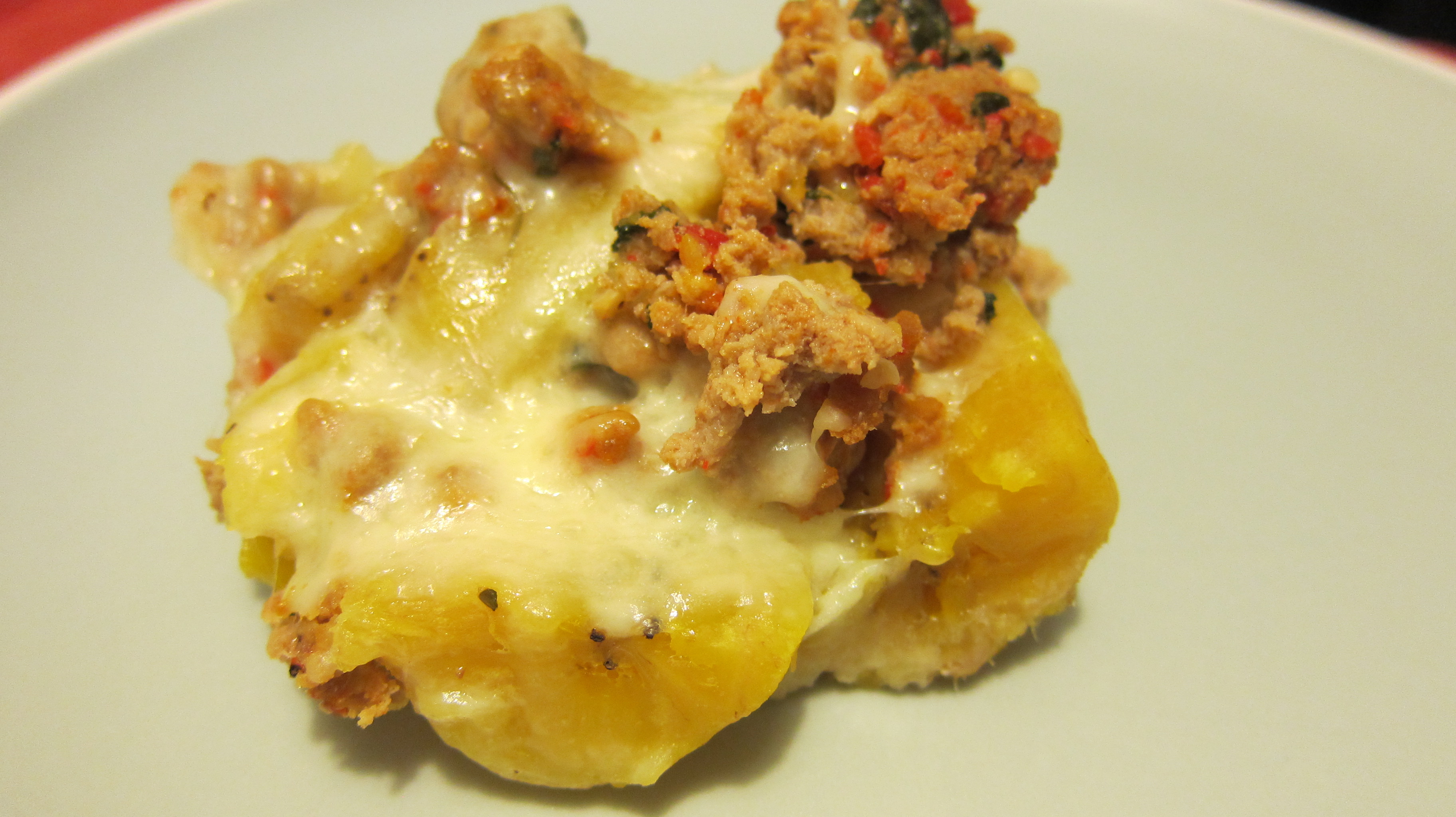 Plantain topped with ground turkey and mozzarella