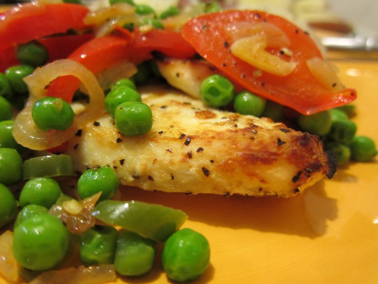 Green peas salad on broiled halibut by HR