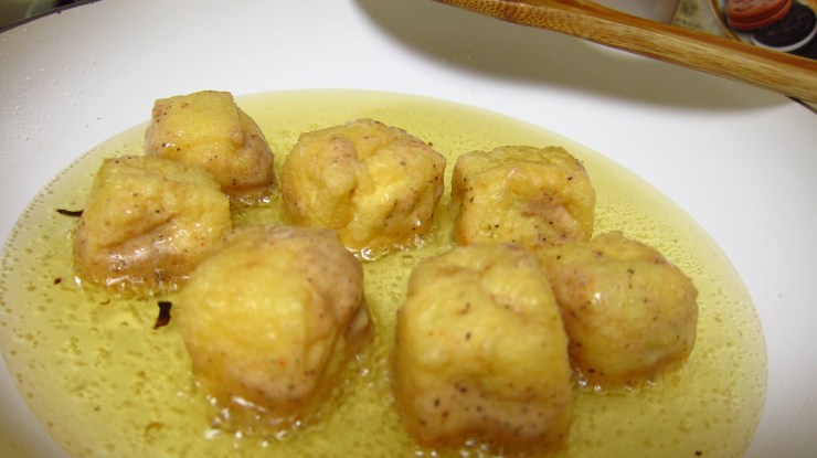 Browning the stuffed tofu